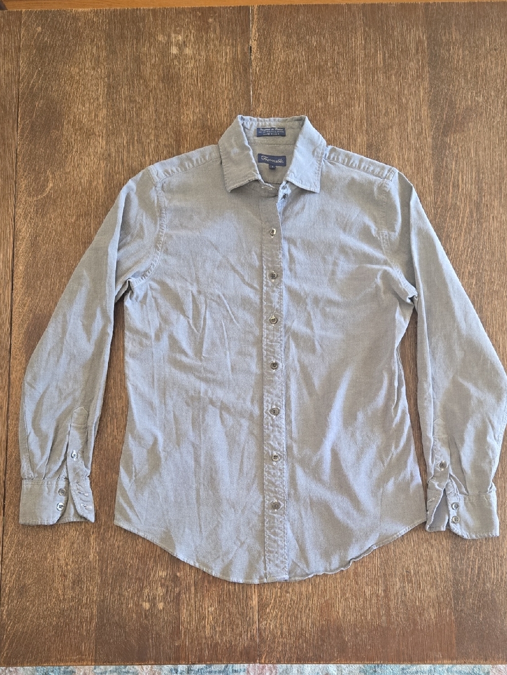 Faconnable Long-Sleeve Blue and White Shirt, Women's Size L